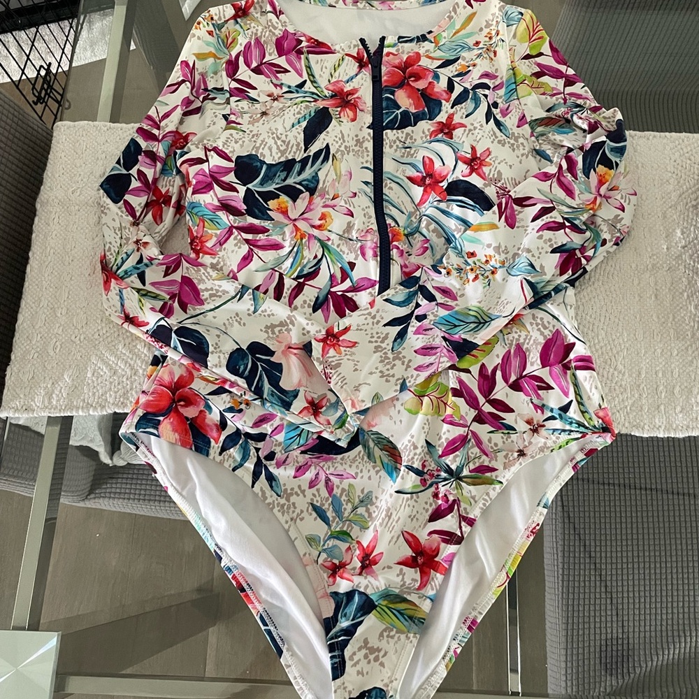 Floral Long Sleeve One Piece Swimsuit
